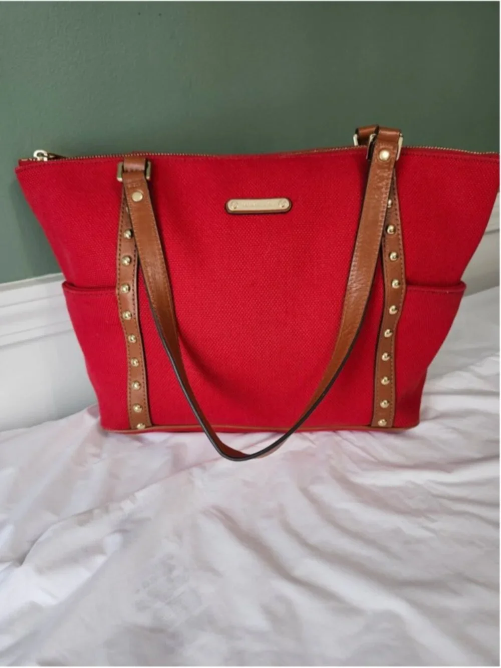 Michael Kors Red Canvas and Leather Tote Bag